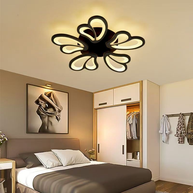 Lustra LED florala neagra 130W, dimabila cu telecomanda, 3 temperaturi culoare, montaj tavan, design modern dormitor