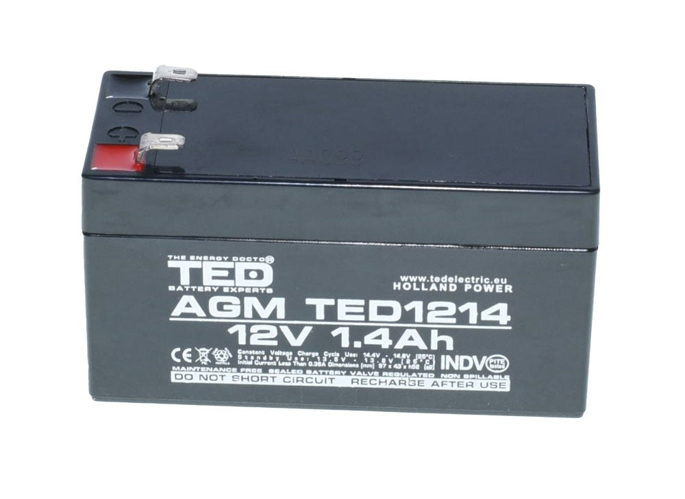 Acumulator AGM etans 12V 1.4Ah, fara intretinere, terminali F1, pentru sisteme de securitate si iluminat
