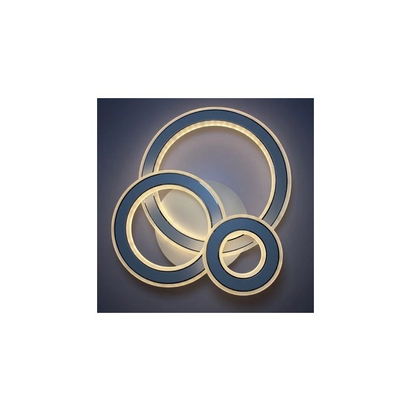 Plafonier LED cu inele concentrice aprins in lumina calda, design modern circular