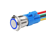 Buton Push 16mm cu Revenire, 12-24V, Led Albastru, Mufa inclusa, ElectroAZ