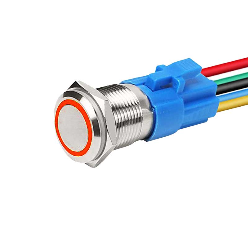 Buton Push 16mm cu Revenire, 12-24V, Led Rosu, Mufa inclusa, ElectroAZ