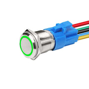 Buton Push 16mm cu Revenire, 12-24V, Led Verde, Mufa inclusa, ElectroAZ