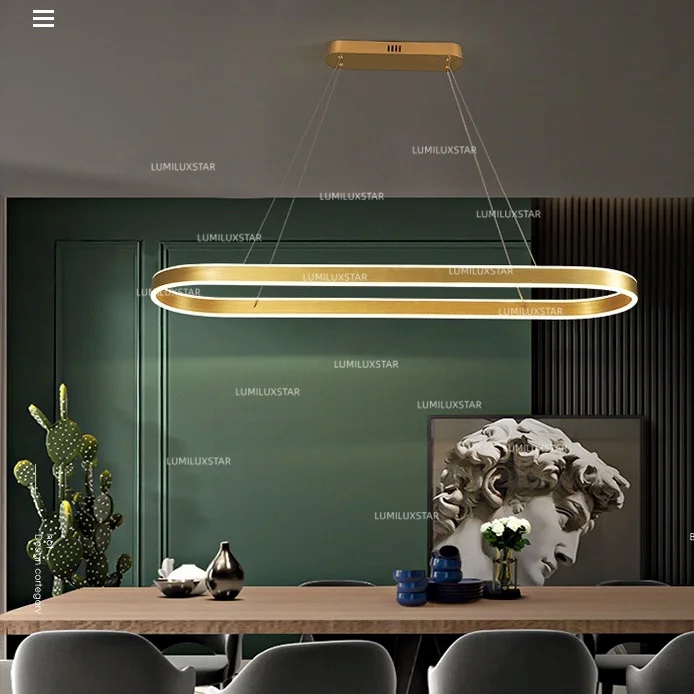 Lustra LED ovala aurie suspendata deasupra mesei, profil subtire cu difuzor acrilic, intensitate reglabila