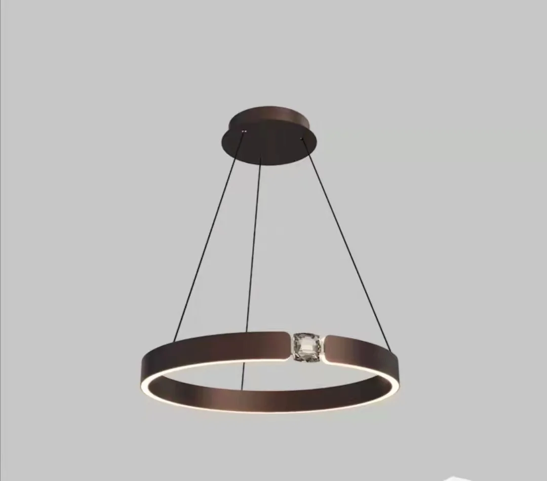 Lustra LED inel suspendata 44W 2000lm, 3 temperaturi culoare, finisaj maro-inchis cu element decorativ cristal acrilic