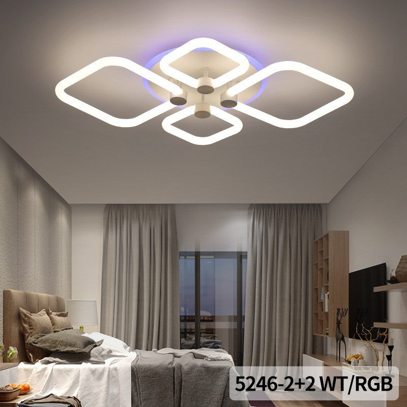 Lustra LED 4 patrate acrilice 70W RGB cu telecomanda, montaj tavan, lumina 3000K-6400K, dormitor modern