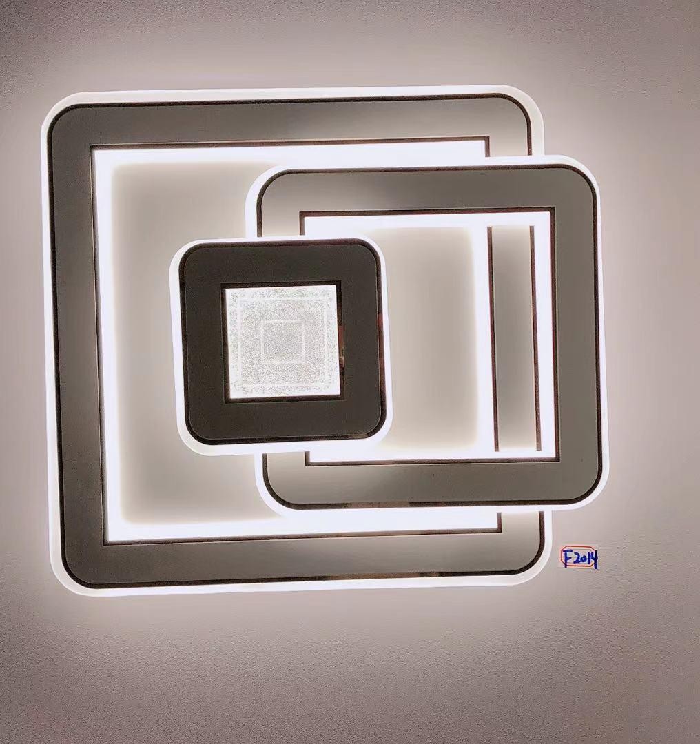 Plafoniera LED patrata 3000K-6500K cu telecomanda WiFi, design geometric cadre concentrice, montaj tavan