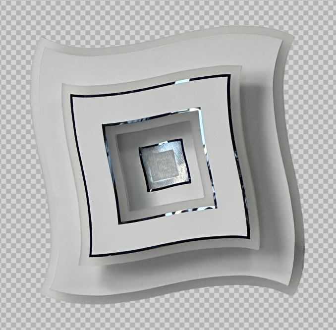 Lustra LED 100W montaj tavan, design geometric stratificat, lumina reglabila 3000K-6500K, finisaj alb acrilic