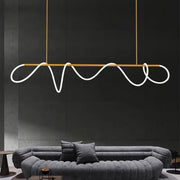 Lustra LED suspendata 150cm 120W tub acril ondulat auriu, lumina reglabila, deasupra canapelei