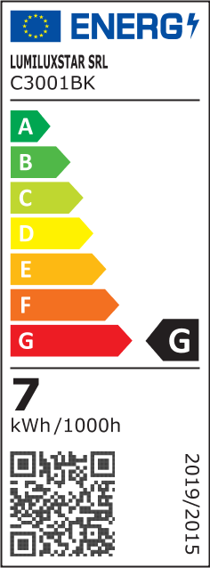 Eticheta energetica clasa G, consum 7 kWh/1000h, lustra LED tubulara