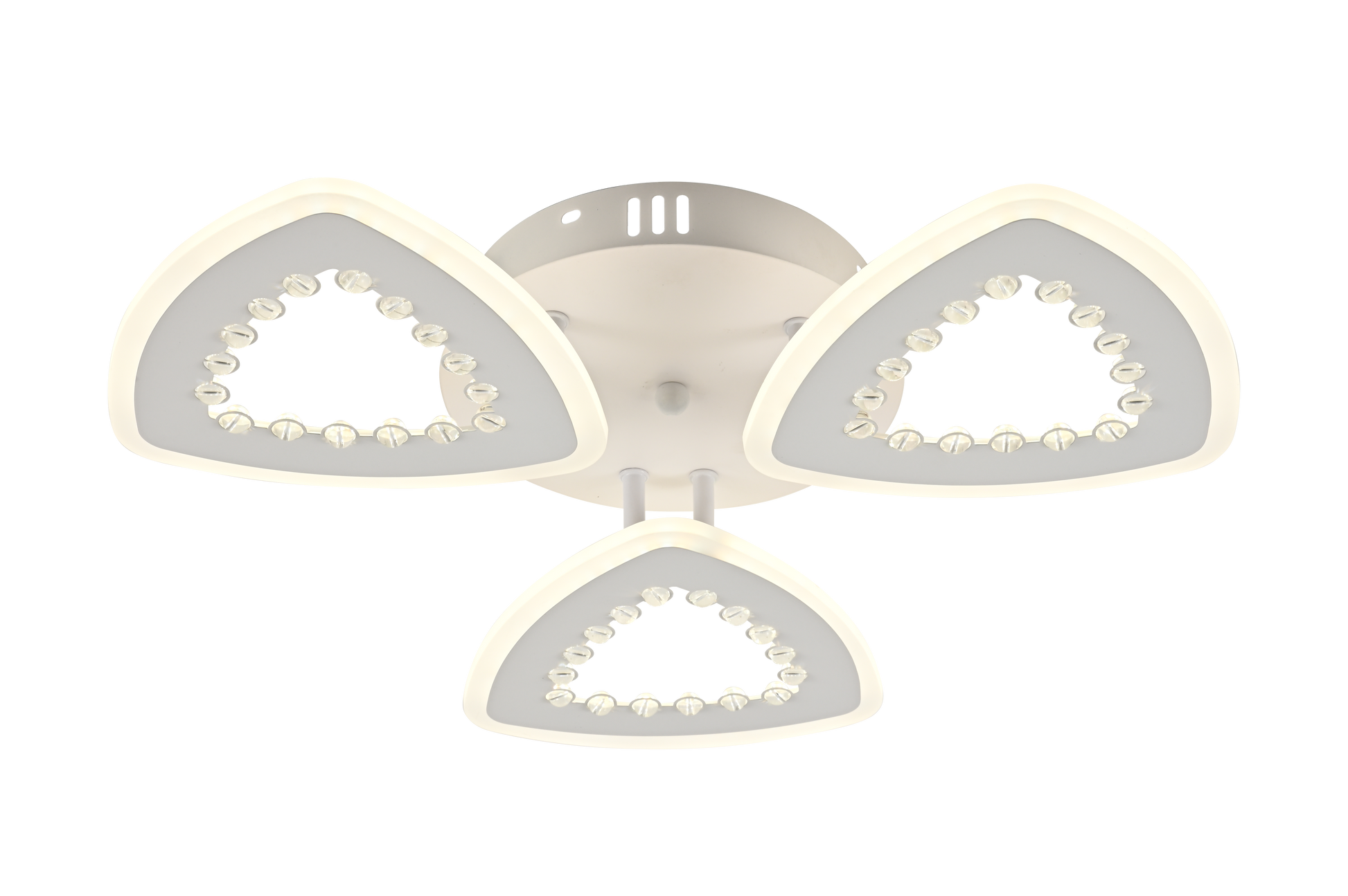 Plafoniera LED triunghiulara alba cu insertii decorative, profil compact 80mm, montaj plafon