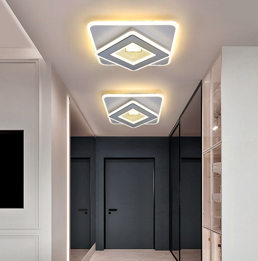 Plafoniera LED aplicata tavan montata in coridor, lumina calda 3000K, design geometric patrat, atmosfera moderna