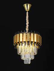 Candelabru suspendat auriu-negru cu cristale stratificate pe 3 niveluri, soclu E14, diametru 300mm