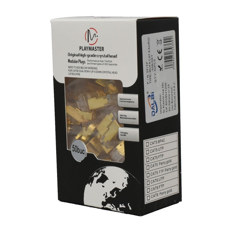 Mufa RJ45 S/FTP CAT 8 Auriu cu Ecranare Metalica - 50Buc/Set