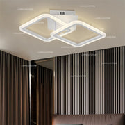 Lustra LED tavan 60W, doua cadre patrate rotunjite, lumina calda reglabila, design modern alb, montaj living