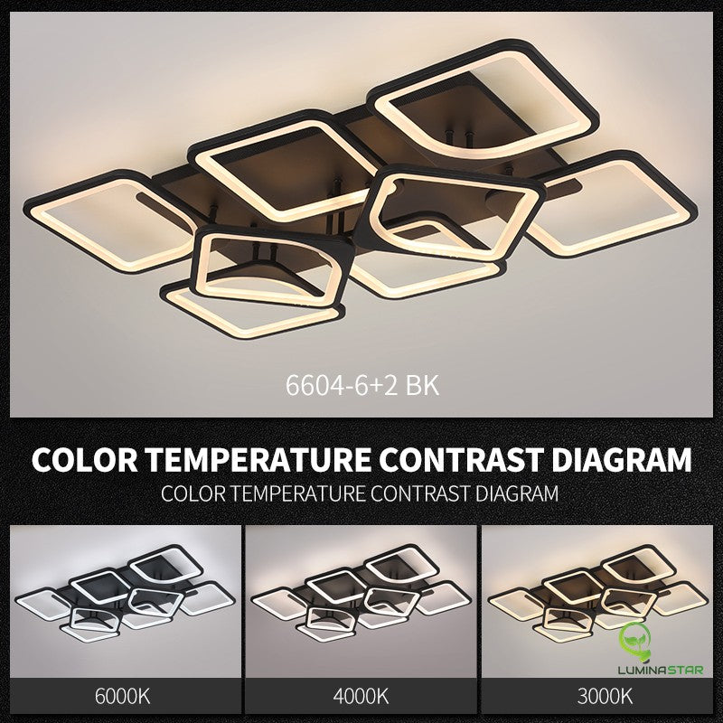 Lustra LED tavan 260W, 8 module patrate negru mat, 3000K-6000K reglabil, diagrama temperatura culoare