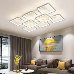 Plafoniera LED 15000 lumeni montata pe tavan, design cu 8 module patrate, living contemporan