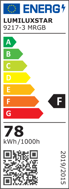 Eticheta energetica clasa F, consum 78 kWh/1000h, plafoniera LED smart interior