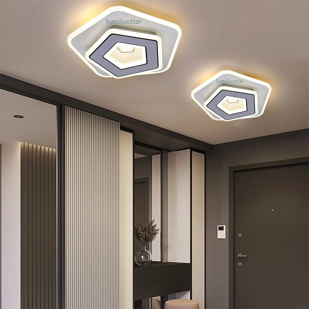 Plafoniera LED 100W montaj tavan, design geometric alb-gri in straturi concentrice, lumina calda/rece/neutra, 32cm