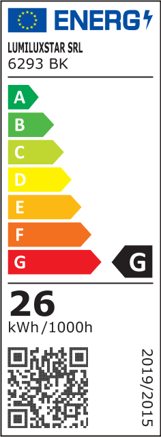 Eticheta energetica clasa G, consum 26 kWh/1000h, corp de iluminat LED suspendat