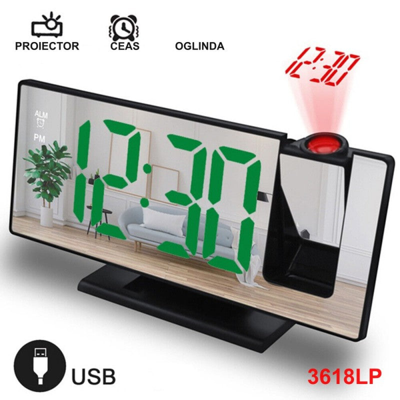 Ceas cu Oglinda si  Proiectie 3618LP, Verde