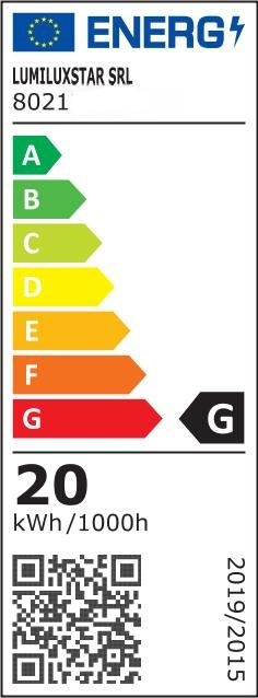 Eticheta energetica clasa G, consum 20 kWh/1000h, plafoniera LED 20W conform EU 2019/2015