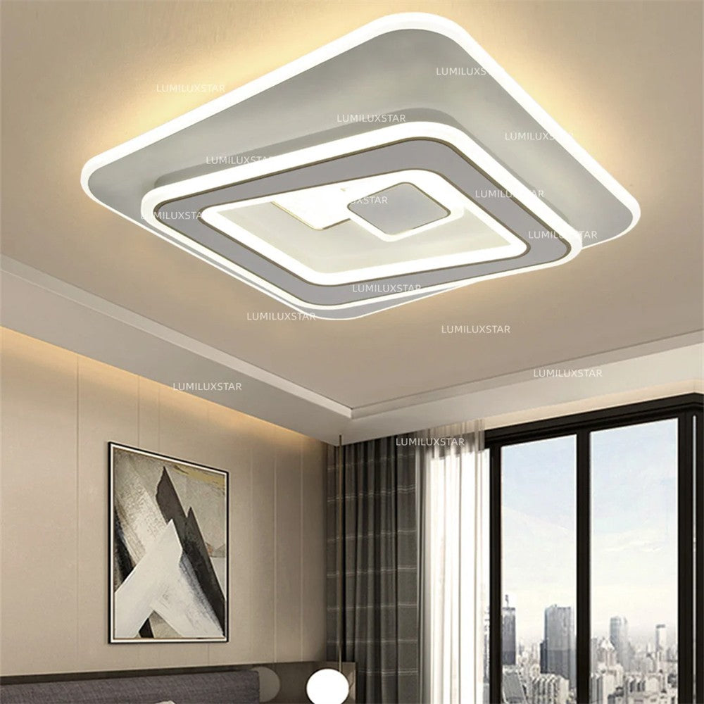 Lustra LED moderna patrata 120W, 3000 lm, lumina reglabila calda/neutra/rece, montaj plafoniera, telecomanda WiFi