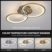 Plafoniera LED 58W cu doua inele din metal si acril, finisaj sampanie, 3000 lm, temperaturi reglabile 3000K-6500K