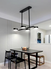 Lustra LED suspendata 60W 5000lm, 4 capete, lumina reglabila calda/neutra/rece, control WiFi 2.4G, finisaj negru mat