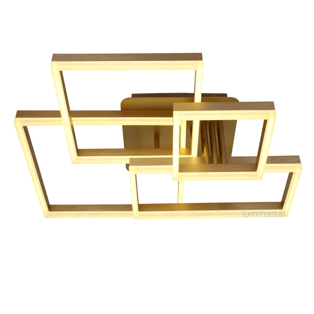 Lustra LED tavan 184W 4600lm cu telecomanda, rame rectangulare aurii suprapuse, 3 temperaturi culoare