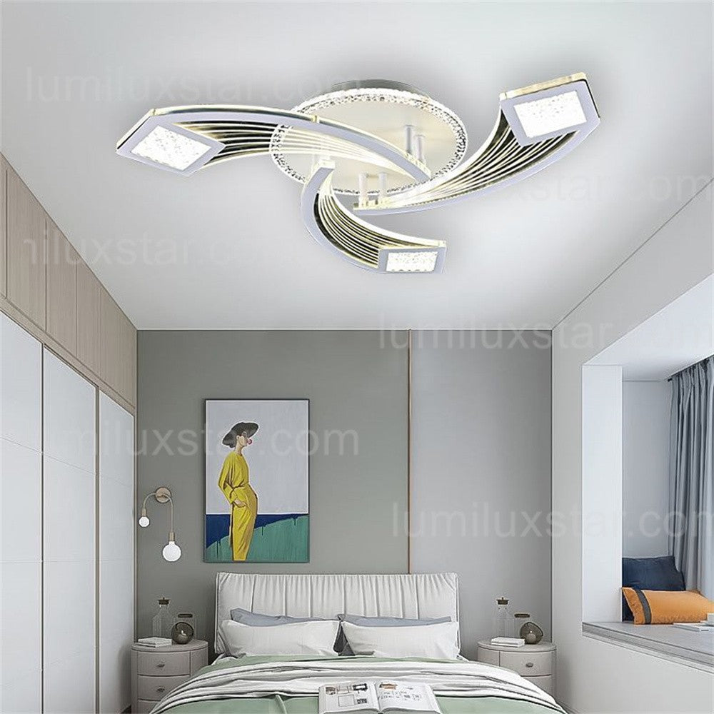 Plafoniera LED 58W cu telecomanda WiFi, 3 temperaturi culoare, design modern cu cristal acrilic, montaj tavan dormitor