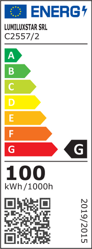 Eticheta energetica clasa G, consum 100 kWh/1000h, lustra LED suspendata cu 2 inele