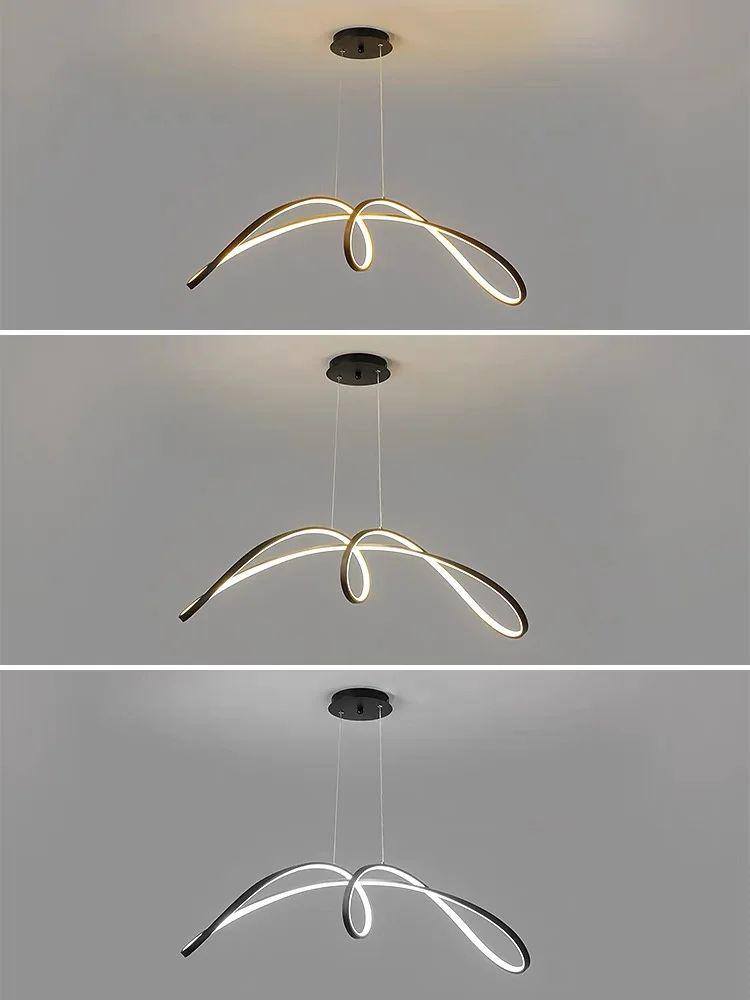 Lustra LED suspendata cu design serpuit in trei variante de culoare: auriu, negru mat si gri