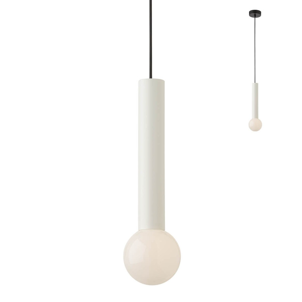 Lustra LED suspendata 6W 4000K, tub alb cu glob opal, cablu negru reglabil