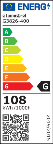Eticheta energetica clasa G, consum 108 kWh/1000h, pentru lustra LED 108W montaj tavan