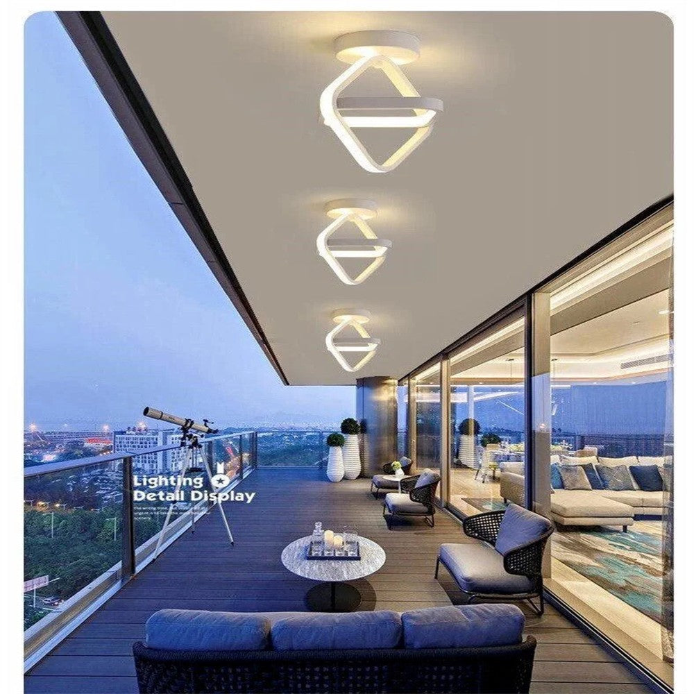 Aplica LED 40W, 5000 lm, montaj tavan, design geometric modern alb, instalata pe tavan terasa contemporana