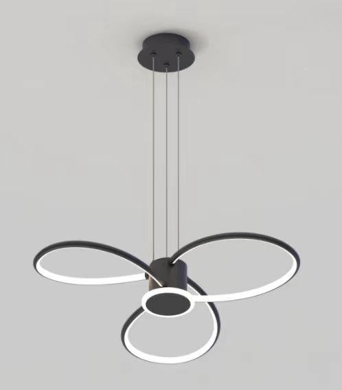 Lustra LED suspendata 84W, design inelar asimetric negru mat, flux 4000 lm, telecomanda WiFi, diametru 70 cm
