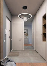 Lustra LED 24W negru cu glob acrilic si rama circulara, 3 temperaturi culoare, montaj tavan, hol modern