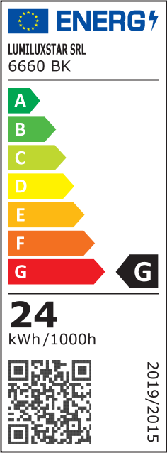 Eticheta energetica clasa G, lustra LED 24W, consum 24 kWh/1000h, certificare europeana 2019/2015