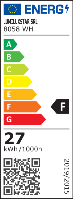 Eticheta energetica clasa F, consum 27 kWh/1000h, lustra LED 27W suspendata