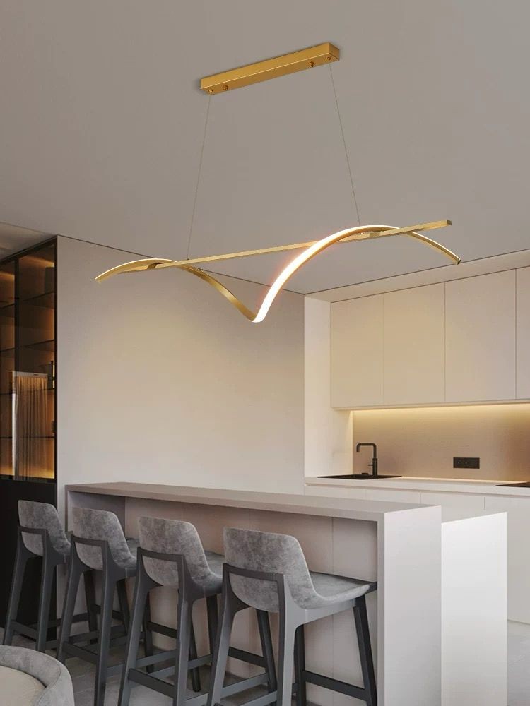 Lustra LED liniara aurie 120cm suspendata deasupra insulei de bucatarie, flux 1750lm