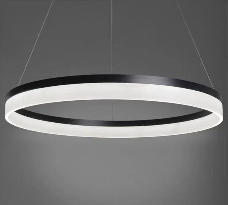 Lustra LED inel 60cm negru mat, 33W, lumina reglabila calda/neutra/rece, suspendata cu cabluri subtiri