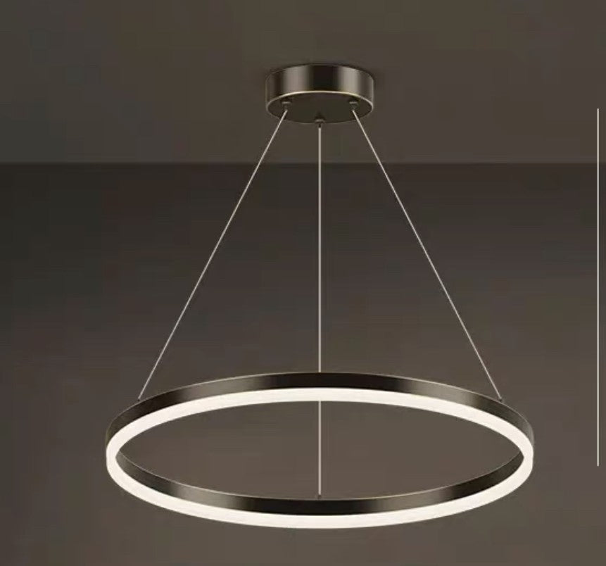 Lustra LED tip inel suspendata de tavan cu rozeta centrala si cabluri reglabile, finisaj negru mat
