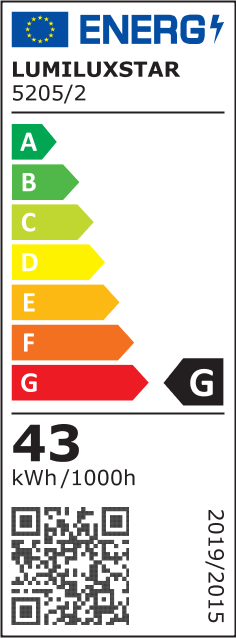 Eticheta energetica EU clasa G, consum 43 kWh la 1000h, pentru lustra LED cu inele