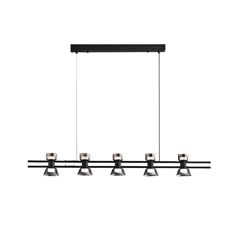 Lustra LED suspendata 5 surse, 18W, 1800 lumeni, 4000K, structura neagra mata cu abajururi crom