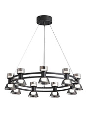Lustra LED circulara 54W 4000K, cadru negru mat cu abajururi din sticla fumata cromata, diametru 63cm