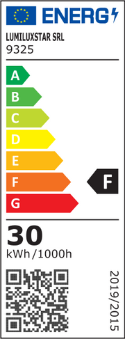 Eticheta energetica clasa F, consum 30 kWh/1000h, aplica LED de perete 30W