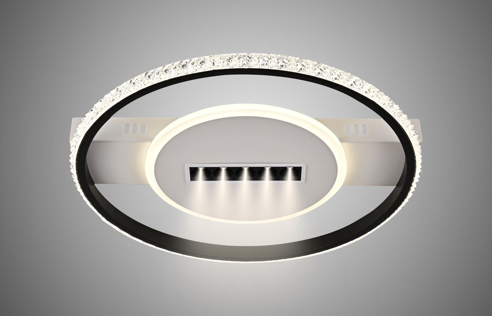 Plafonier LED inelar cu cristale acrilice si rama neagra, 52W, design rotund pentru tavan