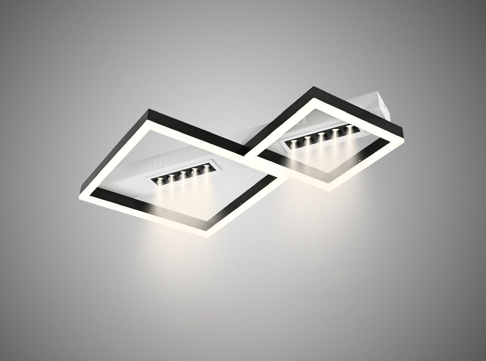 Plafoniera LED 60W cu 2 module patrate, iluminare perimetrala si spoturi liniare, lumina reglabila 3000lm