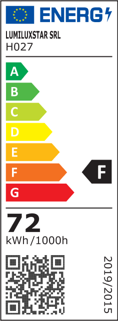 Eticheta energetica clasa F, consum 72 kWh/1000h, plafoniera LED 72W conform EU 2019/2015