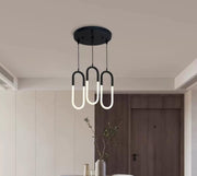 Lustra LED suspendata neagra 54W, 3 brate ovale cu tub acrilic, lumina reglabila 3000K-6500K, montaj tavan